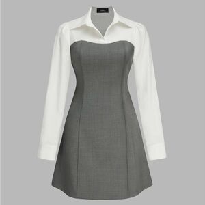 Cider collar solid patchy mini shirt dress